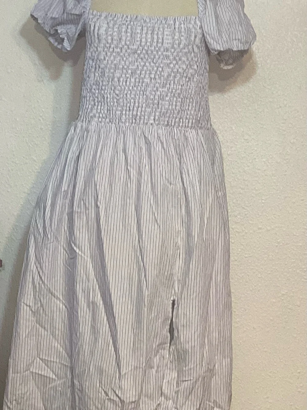 J. Crew women’s Smocked Square-Neck Midi Light Blue Stripe dress size XL